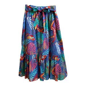 Talbots Midi Skirt SIZE PL Tropical Hawaiian Pleated Pockets Lined Ruffled Beach